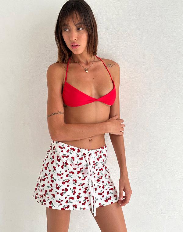 Motel Rocks Dheca Mini Skirt In White Cherry Print