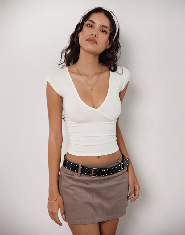 motel rocks Dolores Wrap Top in Rayon Jersey Ivory