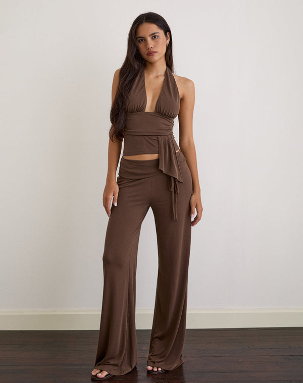 Motel Rocks Donata Trouser In Cupro Dark Brown
