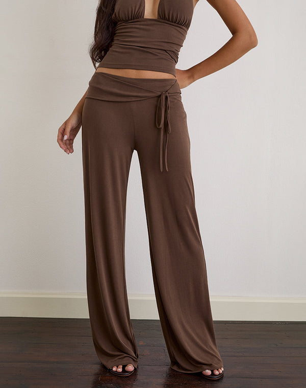motel rocks Donata Trouser in Cupro Dark Brown