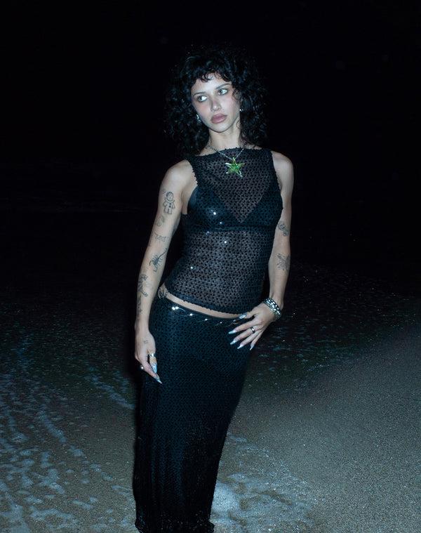 Motel Rocks Dudley Vest Top In Sequin Knit Black