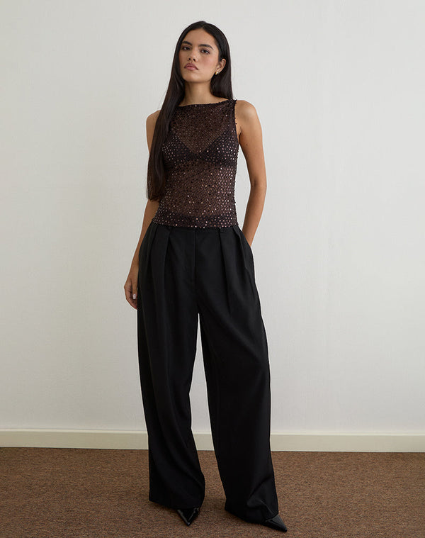 Motel Rocks Dudley Vest Top In Sequin Knit Coffee