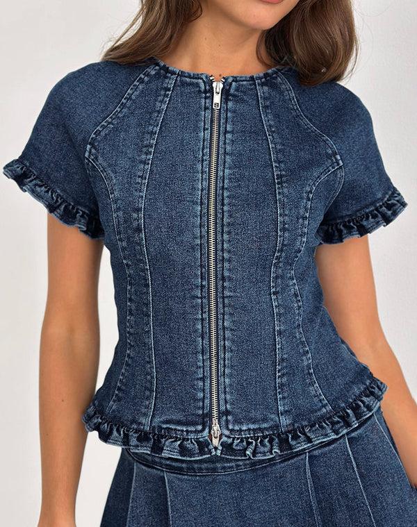 motel rocks Dunya Top in Chambray Vintage Blue