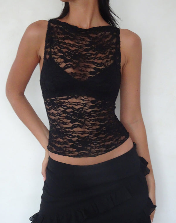 Motel Rocks Dwira Lace Vest Top In Black