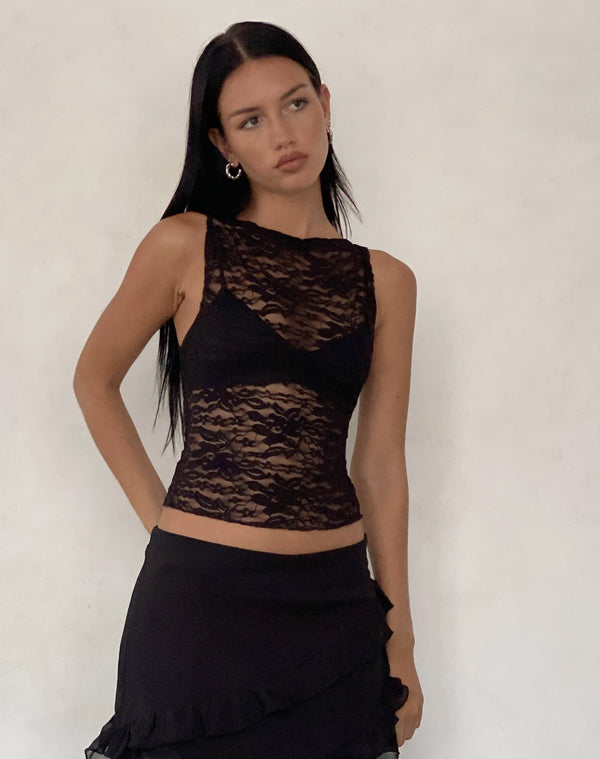 motel rocks Dwira Lace Vest Top in Black