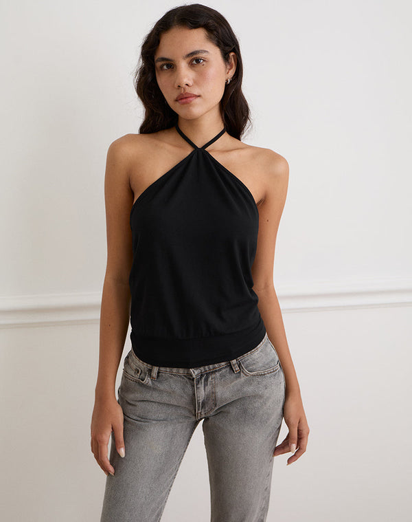 Motel Rocks Dyilla Arrow Neck Top In Black