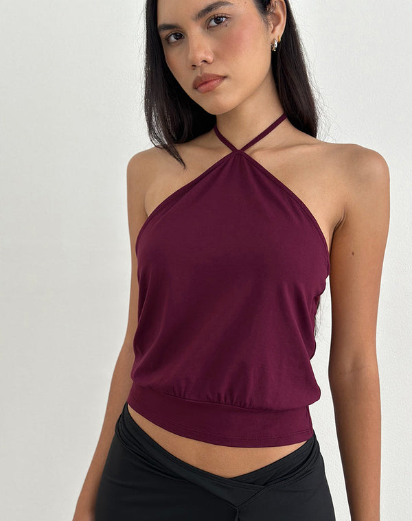 Motel Rocks Dyilla Halter Top In Deep Purple