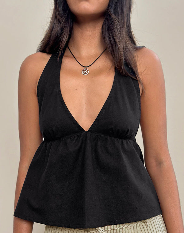 Motel Rocks Eldana Halterneck Top In Black