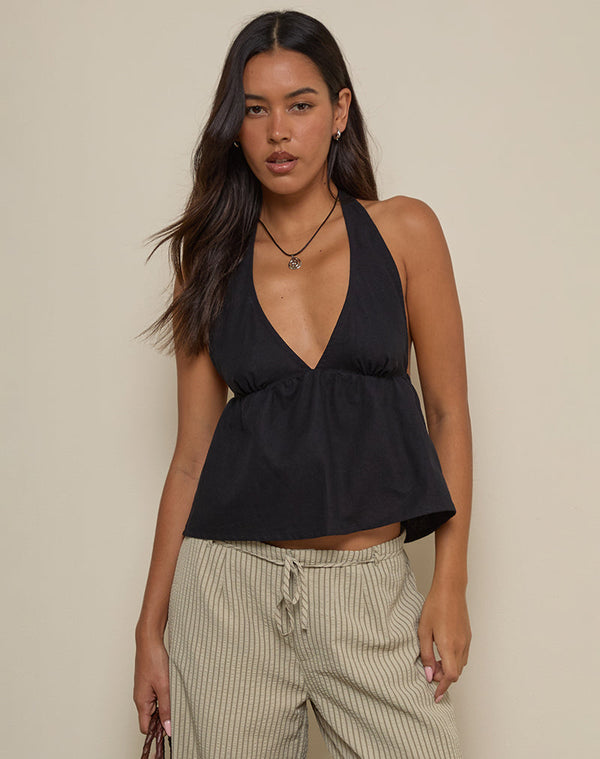 motel rocks Eldana Halterneck Top in Black