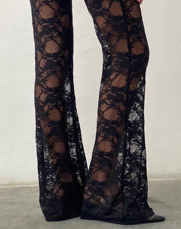 Motel Rocks Elio Flared Trouser In Black Lace