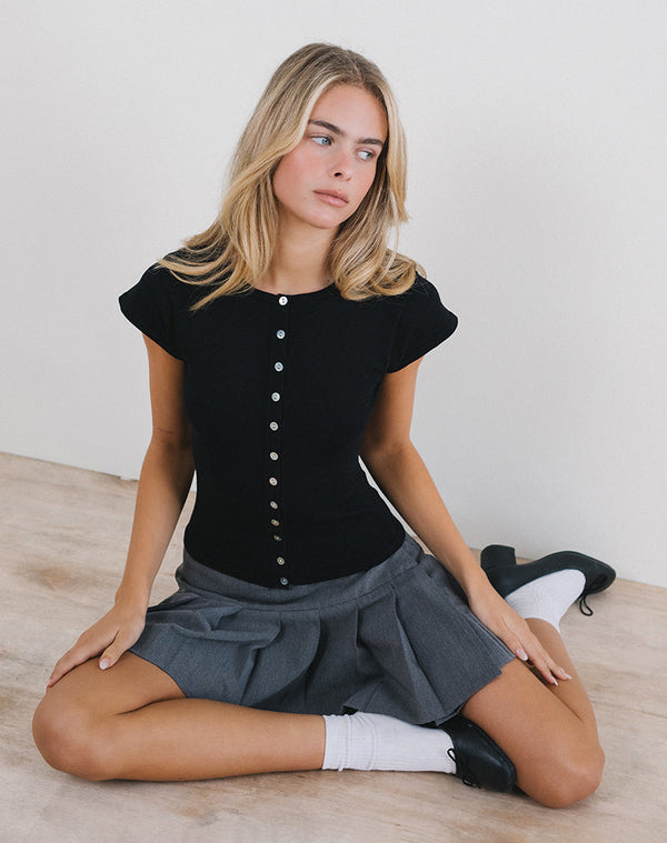 motel rocks Elmira Top in Flat Knit Black