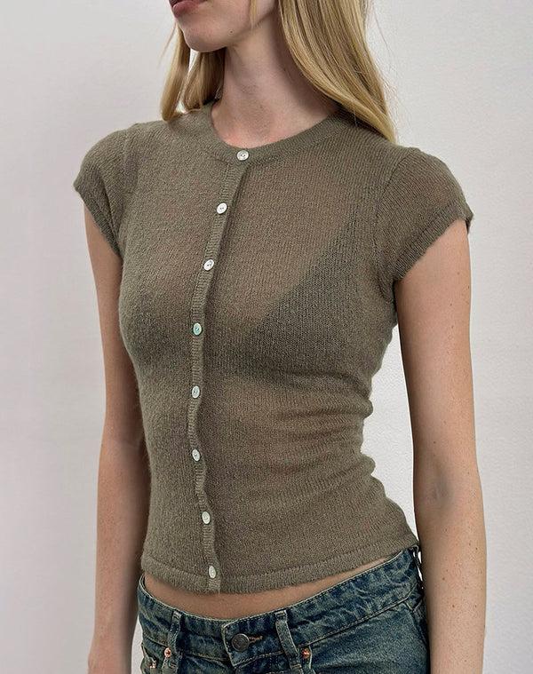 Motel Rocks Elmira Top In Sheer Knit Khaki