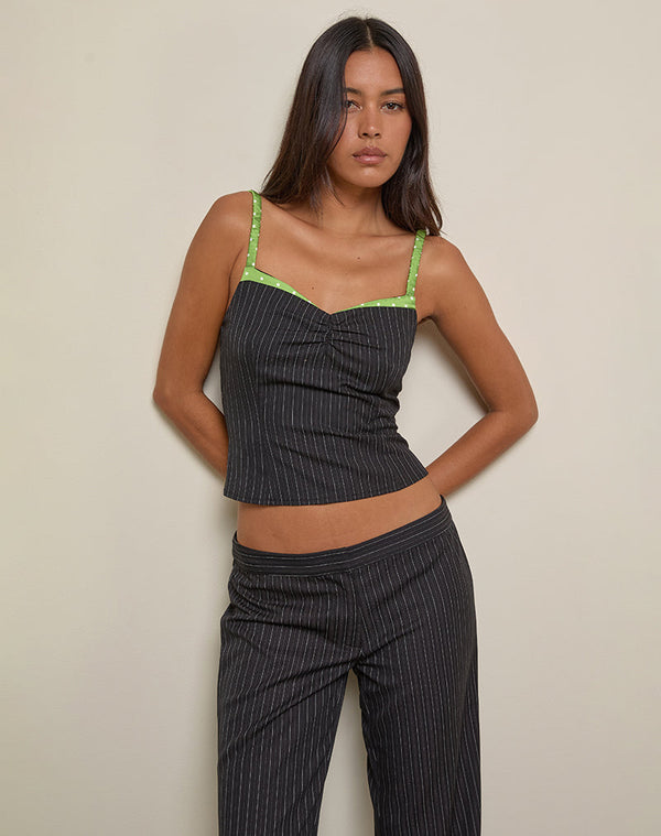 motel rocks Elsa Top in Pinstripe Black with Green