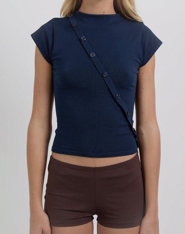 Motel Rocks Elyra Asymmetric Top In Knit Navy