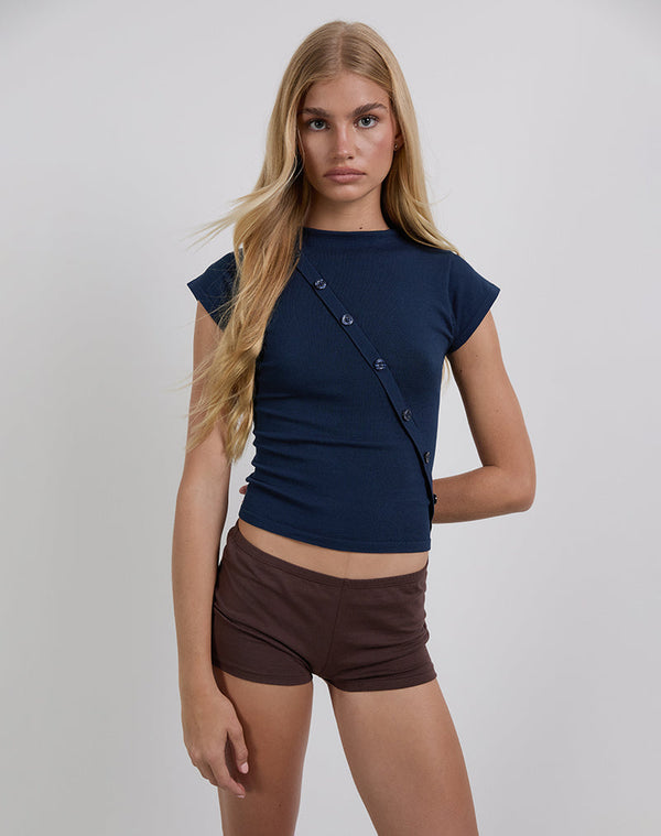 motel rocks Elyra Asymmetric Top in Knit Navy