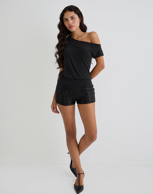 Motel Rocks Elysian Asymmetric Top In Cupro Black