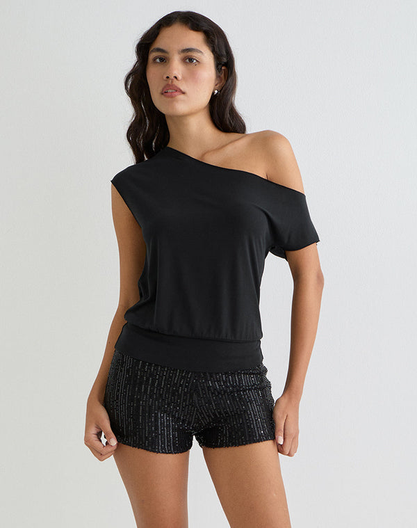 motel rocks Elysian Asymmetric Top in Cupro Black