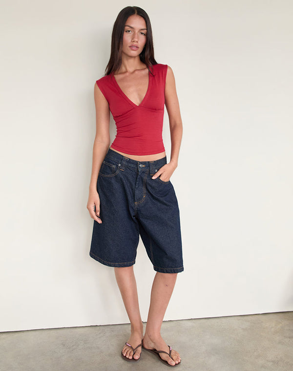 Motel Rocks Emberly Plunge Top In Adrenaline Red