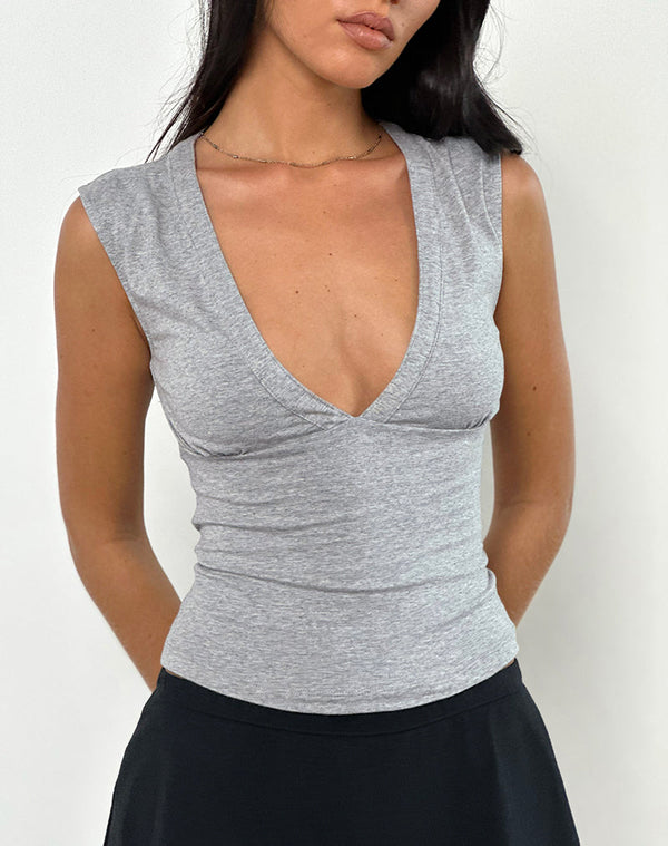 Motel Rocks Emberly Plunge Top In Grey Marl