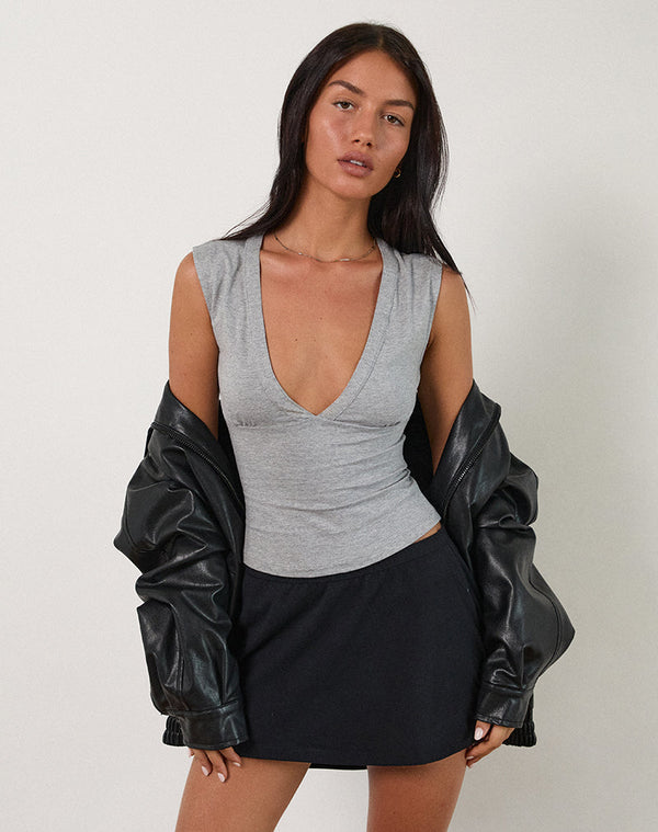motel rocks Emberly Plunge Top in Grey Marl