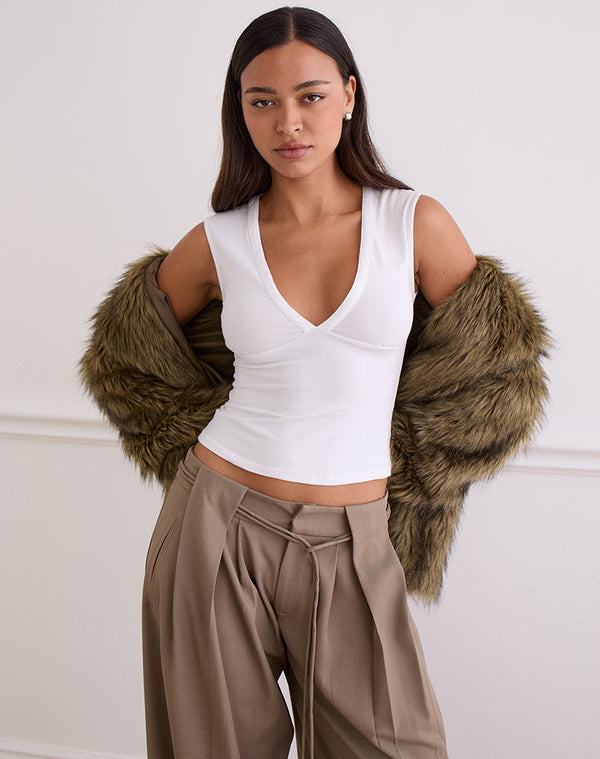 motel rocks Emberly Plunge Top in White