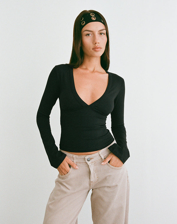 Motel Rocks Emesy Long Sleeve Top In Black