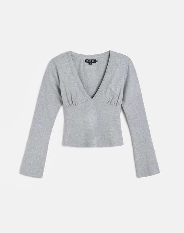 Motel Rocks Emesy Long Sleeve Top In Grey Marl