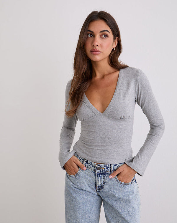 Motel Rocks Emesy Long Sleeve Top In Grey Marl