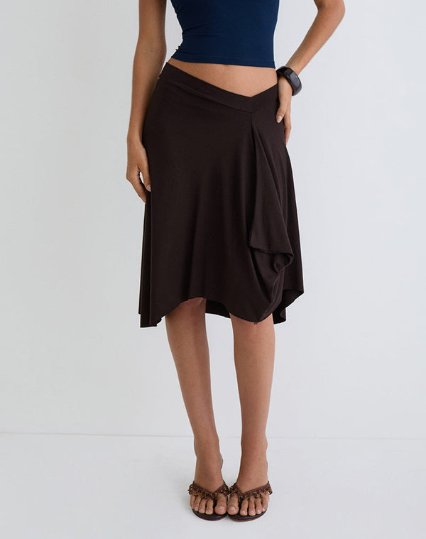 Motel Rocks Esmeray Midi Skirt In Chocolate Brown