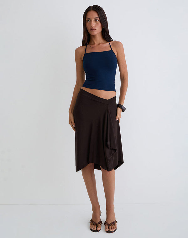 motel rocks Esmeray Midi Skirt in Chocolate Brown