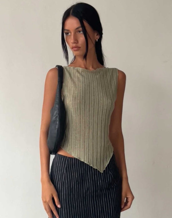Motel Rocks Etta Knitted Vest Top In Sage