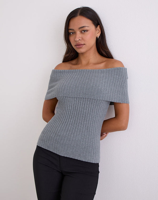 Motel Rocks Fahari Foldover Top In Rib Knit Grey