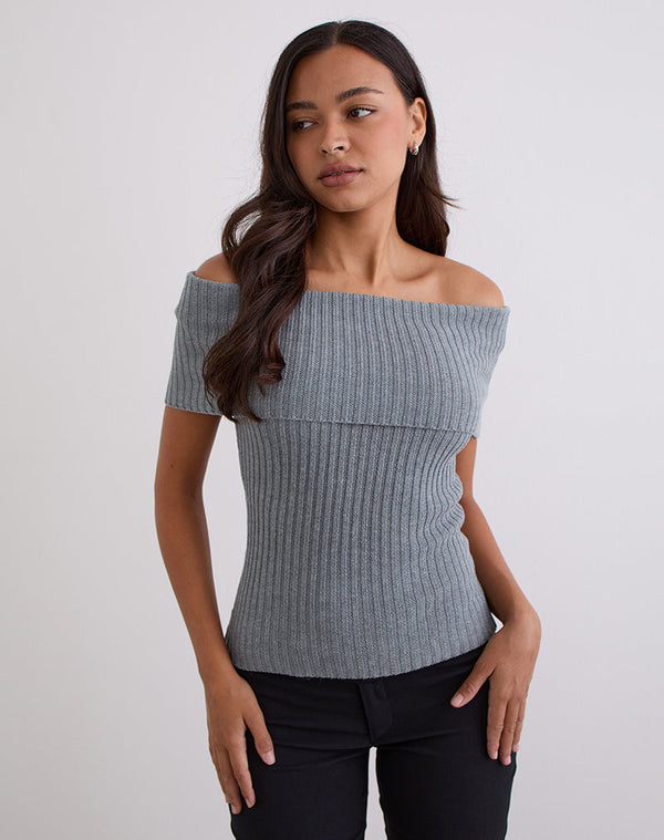 motel rocks Fahari Foldover Top in Rib Knit Grey