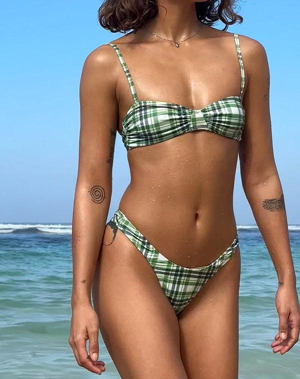 motel rocks Farida Bikini Bottom in Green Tartan