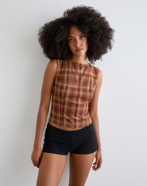 Motel Rocks Felia Tie Back Top In Red Check