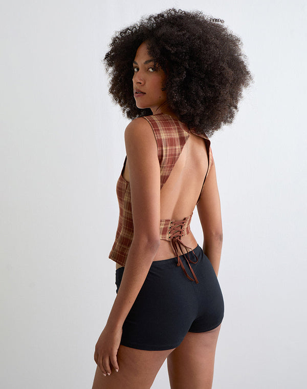 Motel Rocks Felia Tie Back Top In Red Check