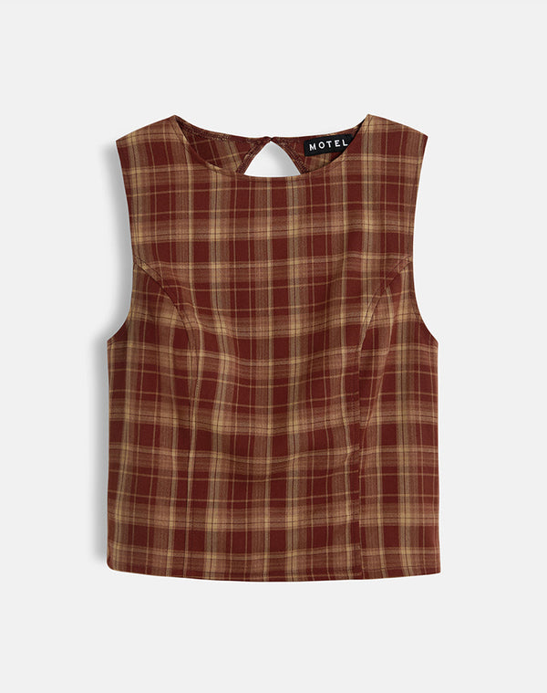 motel rocks Felia Tie Back Top in Red Check