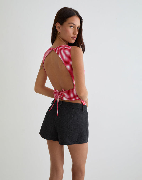 Motel Rocks Felia Tie Back Top In Red Gingham