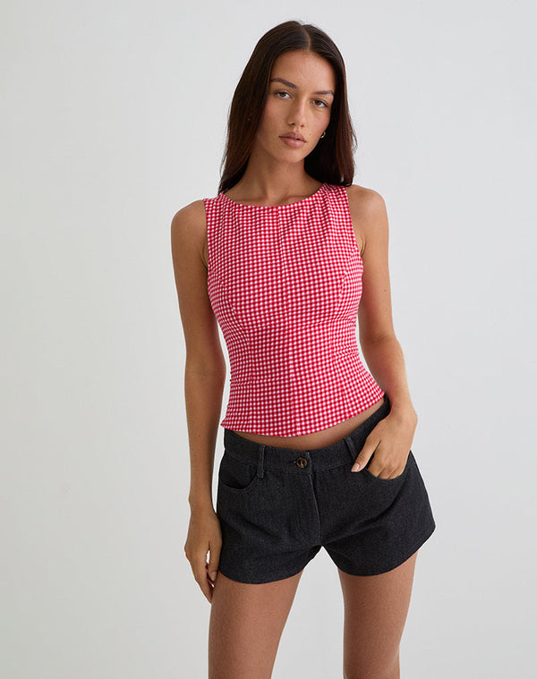 Motel Rocks Felia Tie Back Top In Red Gingham