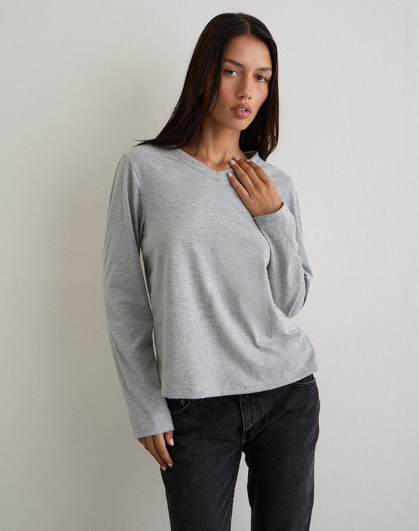 Motel Rocks Feman Top In Jersey Grey Marl
