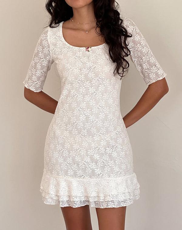 Motel Rocks Fredrika Mini Dress In Lace Ivory
