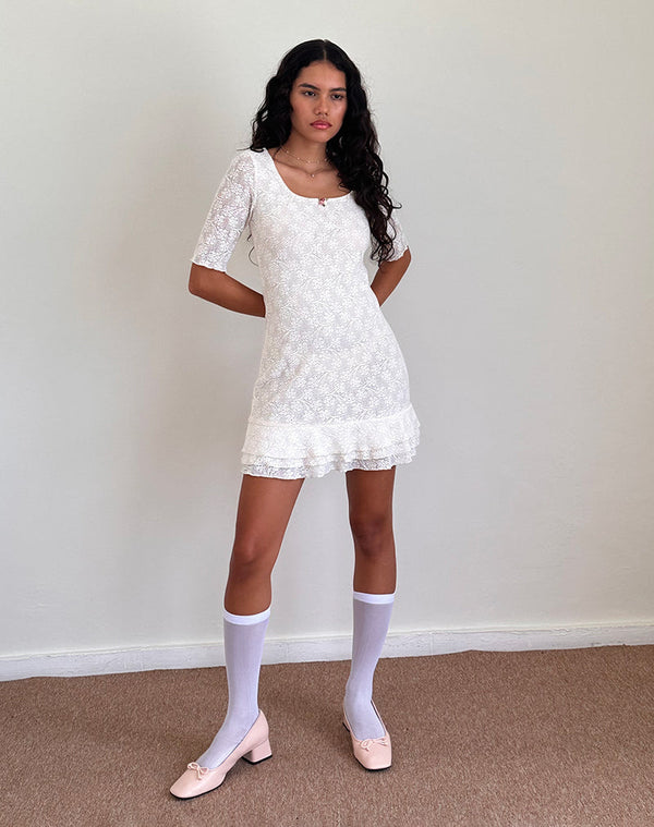 motel rocks Fredrika Mini Dress in Lace Ivory