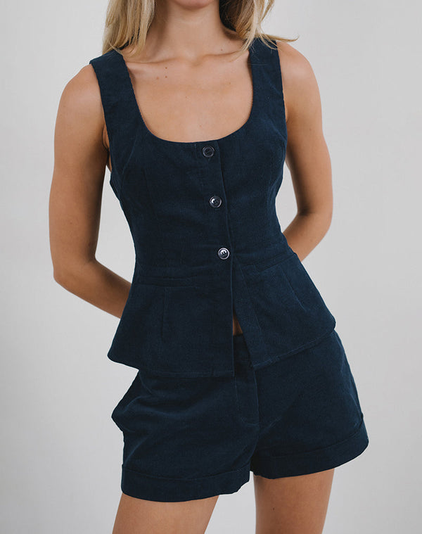 Motel Rocks Ganita Vest In Baby Cord Navy