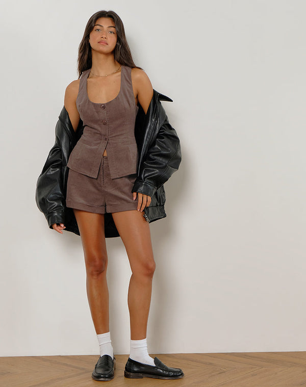 Motel Rocks Ganita Vest In Babycord Brown
