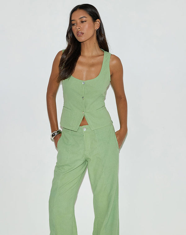 Motel Rocks Ganita Vest In Linen Minty Green