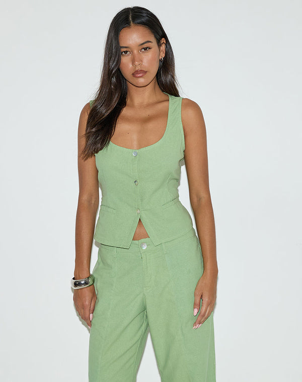 motel rocks Ganita Vest in Linen Minty Green