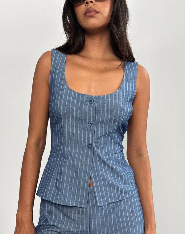 Motel Rocks Ganita Vest In Pinstripe Blue