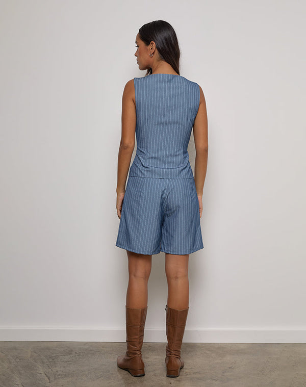 Motel Rocks Ganita Vest In Pinstripe Blue