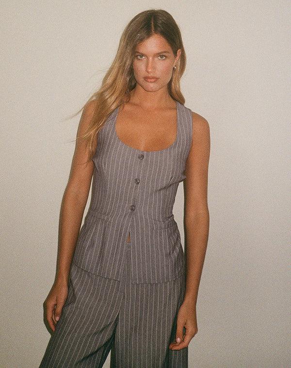Motel Rocks Ganita Vest In Pinstripe Brown
