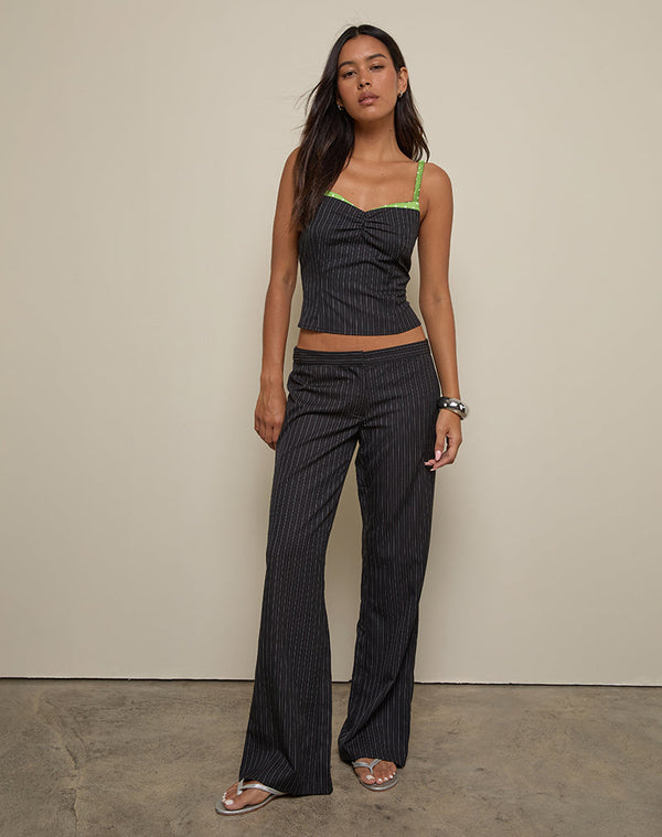 Motel Rocks Ganta Slim Trouser In Pinstripe Black